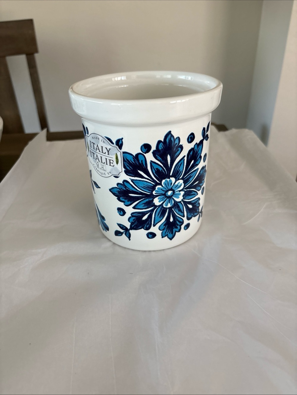 New Nova Deruta Sicilian Blues/Utensil Holder Ceramic Hand Painted Made
 in Ital